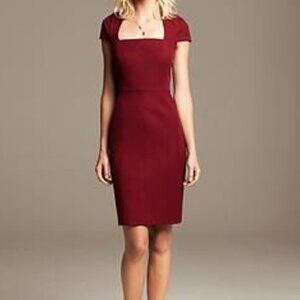 Banana Republic Burgundy Square Neck Sloane Sheath Dress 6